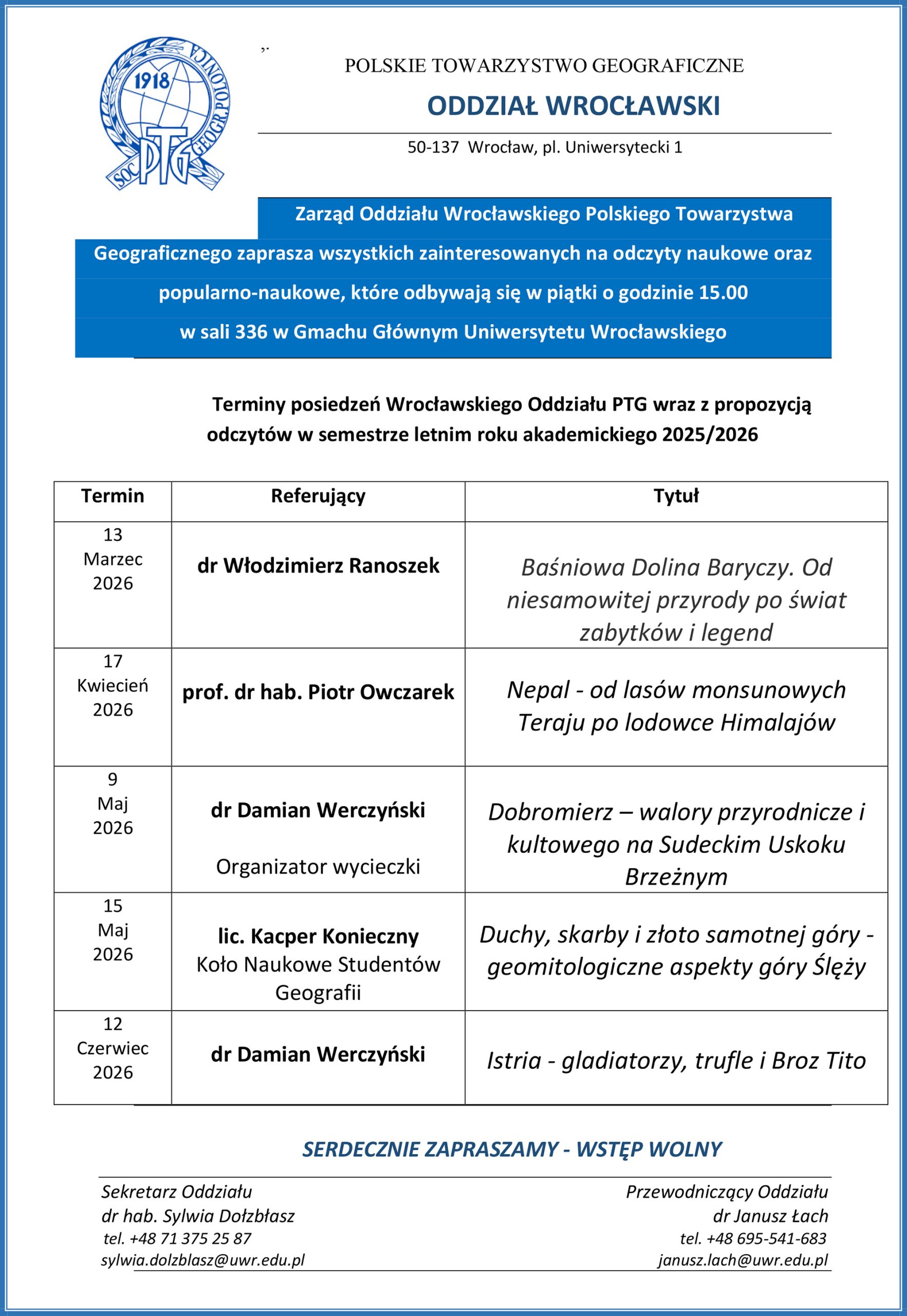 Prelekcje PTG sem. letni 25/26